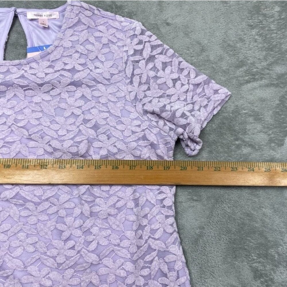 Teddi Rose Purple Lace Short-Sleeve Top Keyhole Back Large d1009 - Picture 5 of 8